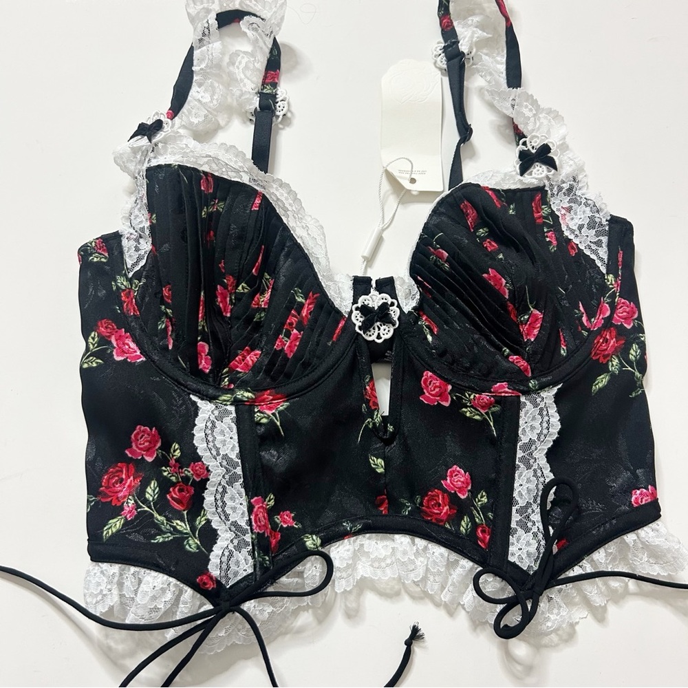 For Love And Lemons June Bustier Black with Roses (size Small-DD) - Picture 5 of 8